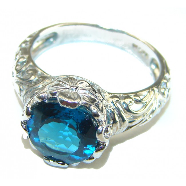 7.8 carat London Blue Topaz .925 Sterling Silver handcrafted Ring size 8 3/4