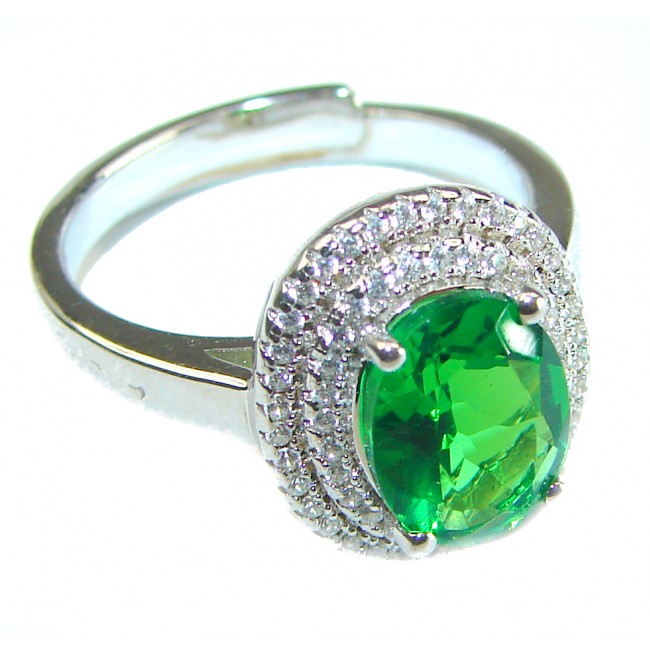 4.2 carat Emerald .925 Sterling Silver handmade Ring size 6 1/2 adjustable