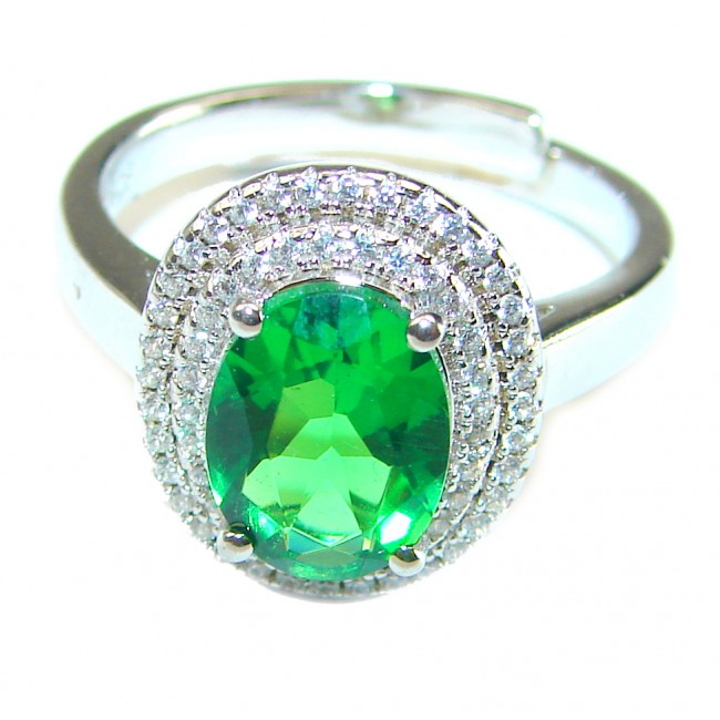 4.2 carat Emerald .925 Sterling Silver handmade Ring size 6 1/2 adjustable