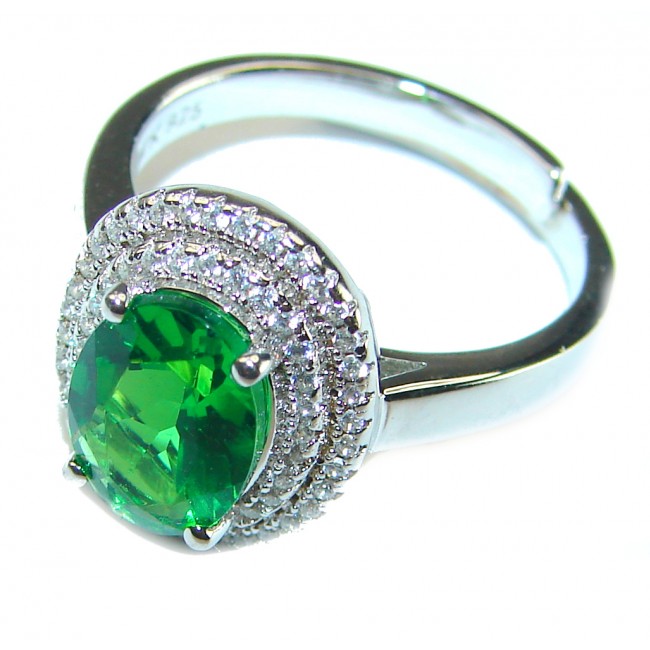 4.2 carat Emerald .925 Sterling Silver handmade Ring size 6 1/2 adjustable