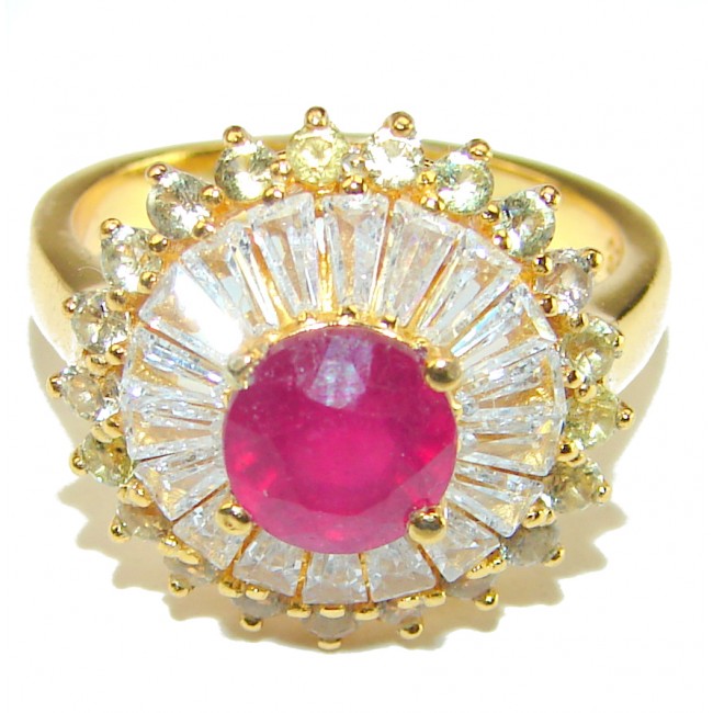 Red Brilliance 3.5 carat Ruby 14K Gold over .925 Silver handcrafted Cocktail Ring s. 8