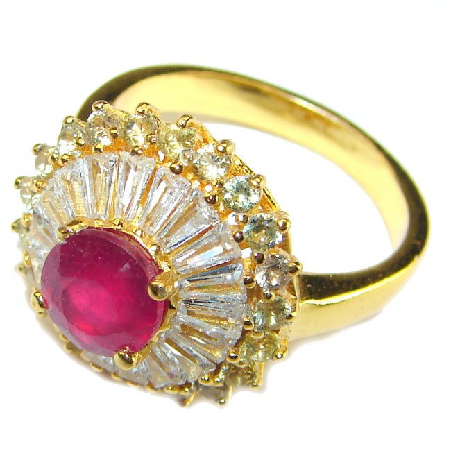 Red Brilliance 3.5 carat Ruby 14K Gold over .925 Silver handcrafted Cocktail Ring s. 8