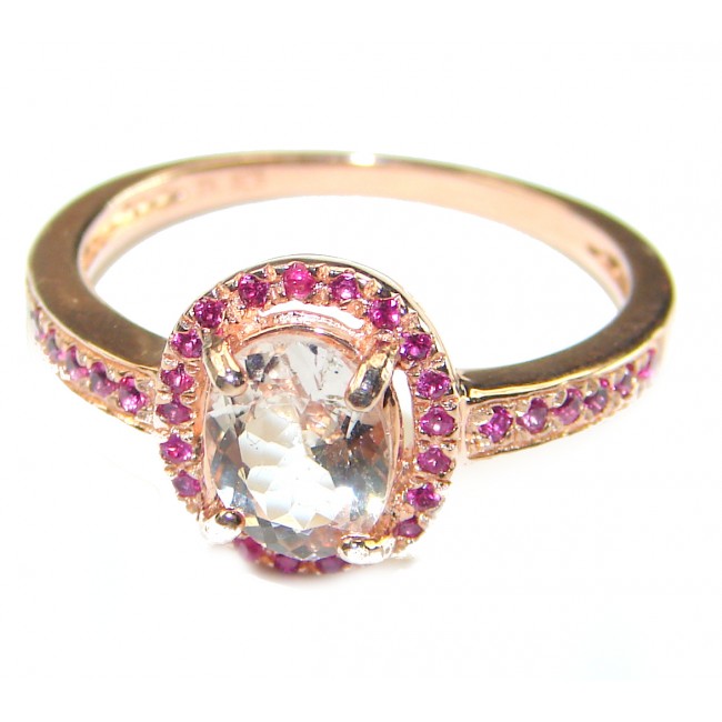 Authentic 2.9 carat volcanic Morganite Ruby 14K Gold over .925 Sterling Silver ring s. 9