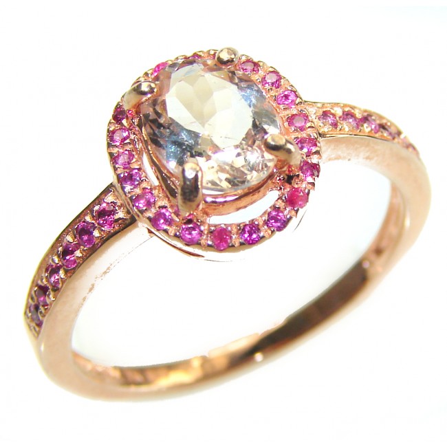 Authentic 2.9 carat volcanic Morganite Ruby 14K Gold over .925 Sterling Silver ring s. 9