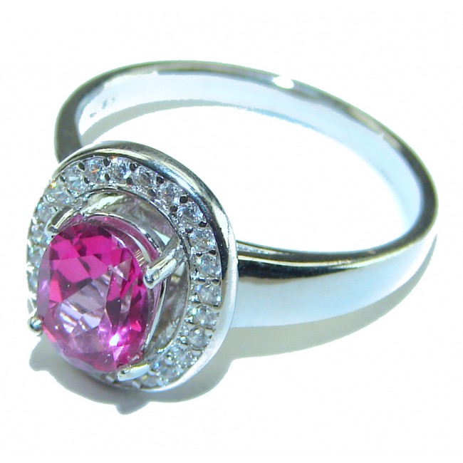 Genuine 3.5ct Pink Tourmaline .925 Sterling Silver handcrafted ring; s. 8