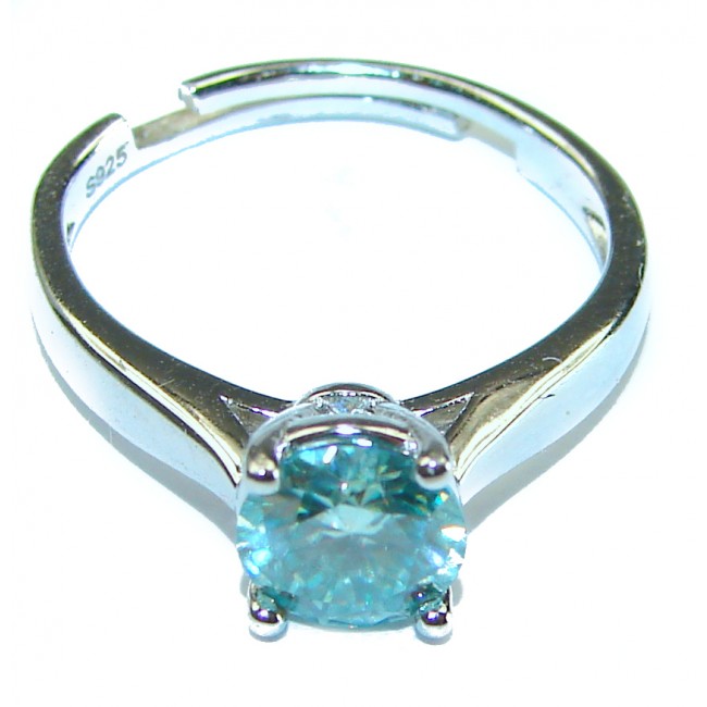 Precious 2.1 carat AQUAMARINE .925 Sterling Silver Handcrafted Ring size 6 adjustable