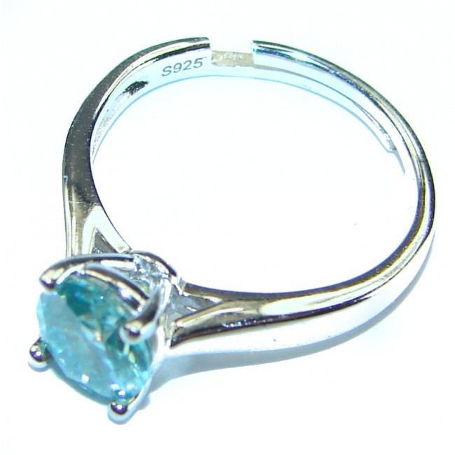 Precious 2.1 carat AQUAMARINE .925 Sterling Silver Handcrafted Ring size 6 adjustable