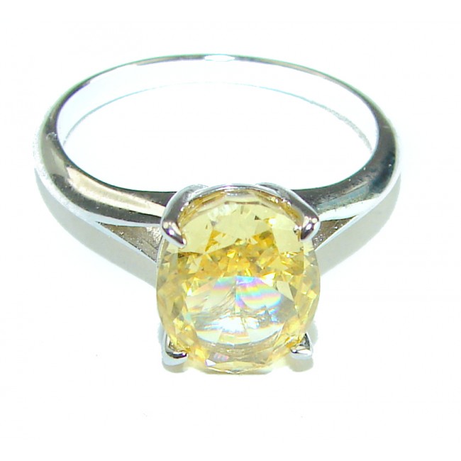 4.5 carat Yellow Sapphire .925 Sterling Silver handcrafted ring; s. 7