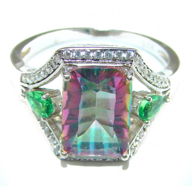 Fancy Mystic Topaz .925 Sterling Silver handcrafted ring size 8 3/4