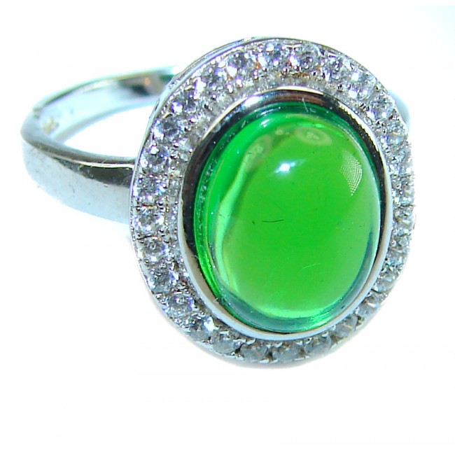 4.5 carat Fancy Emerald .925 Sterling Silver handmade Ring size 4