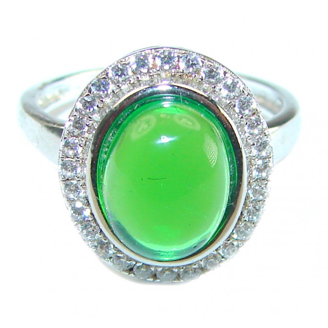 4.5 carat Fancy Emerald .925 Sterling Silver handmade Ring size 4