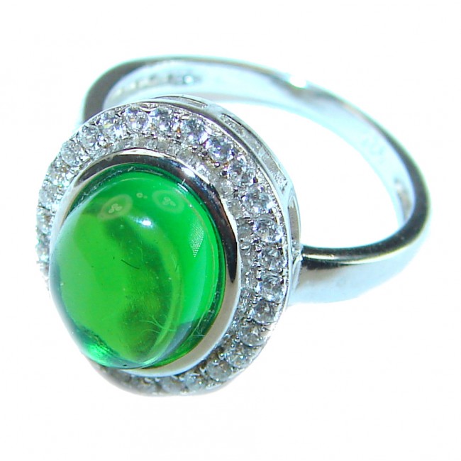 4.5 carat Fancy Emerald .925 Sterling Silver handmade Ring size 4