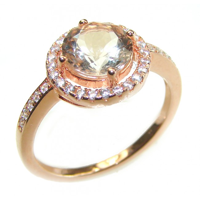 Authentic 3.2 carat volcanic Morganite 14K Gold over .925 Sterling Silver ring s. 8