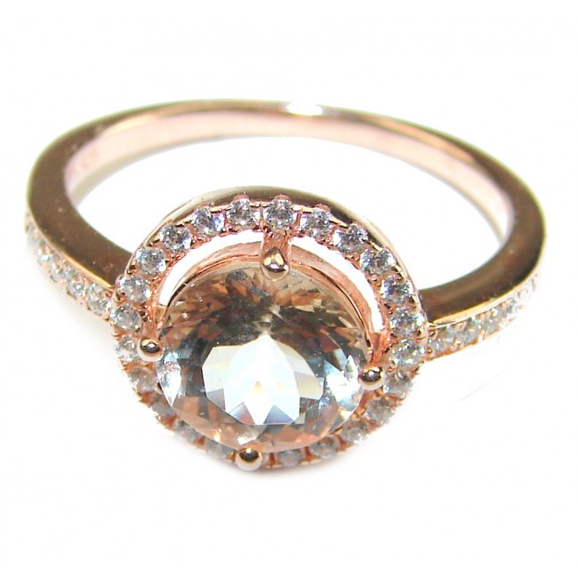 Authentic 3.2 carat volcanic Morganite 14K Gold over .925 Sterling Silver ring s. 8