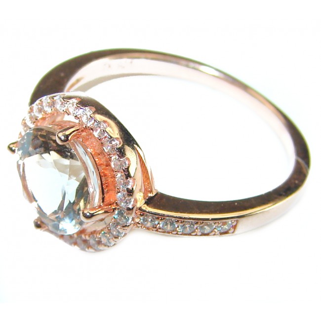 Authentic 3.2 carat volcanic Morganite 14K Gold over .925 Sterling Silver ring s. 8