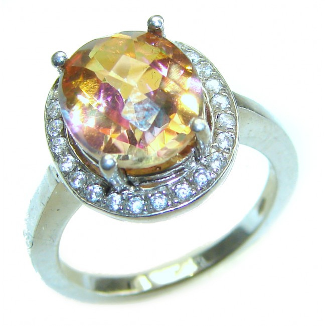 7.5 carat Golden Mystic .925 Sterling Silver handmade Cocktail Ring size 6