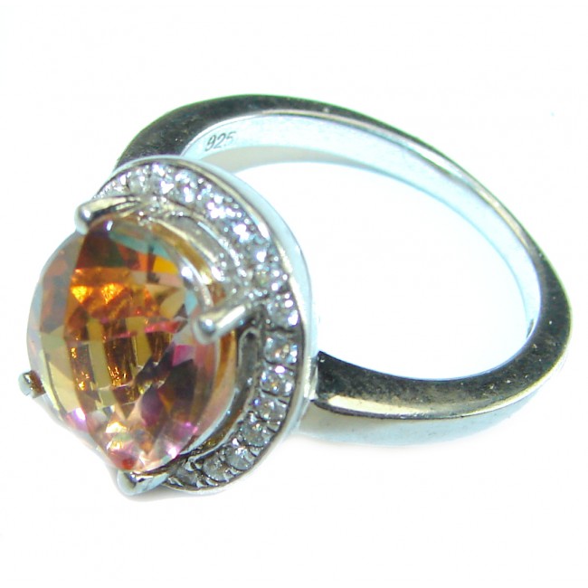 7.5 carat Golden Mystic .925 Sterling Silver handmade Cocktail Ring size 6