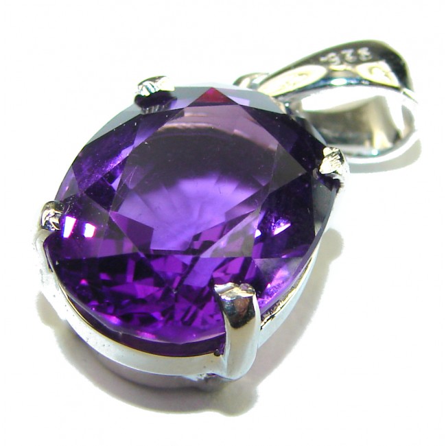 10.6 carat Perfect faceted Amethyst .925 Sterling Silver handcrafted Pendant