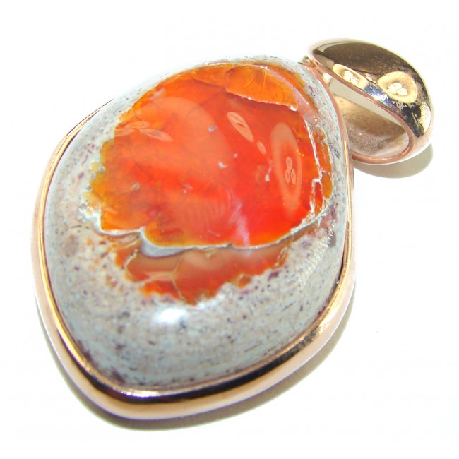 Natural Mexican Fire Opal 18K Rose Gold over .925 Sterling Silver handmade Pendant