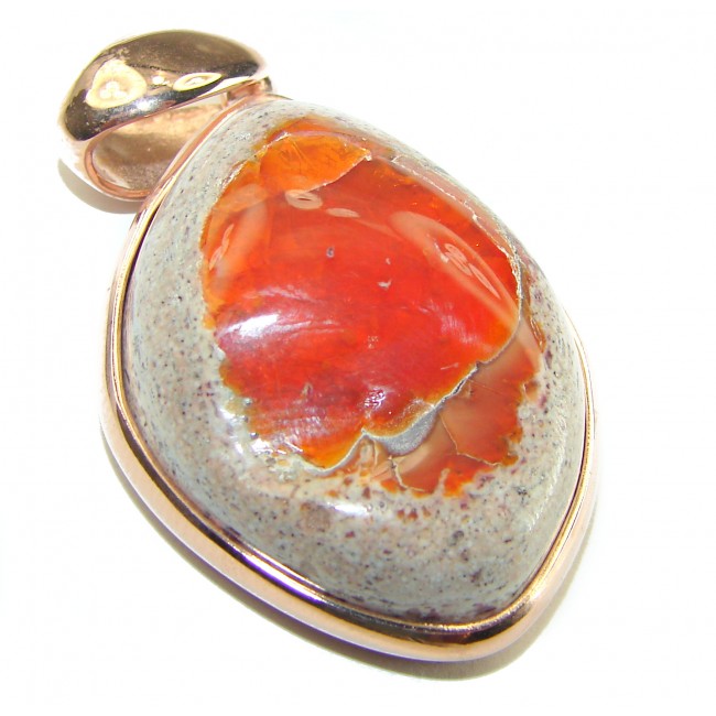 Natural Mexican Fire Opal 18K Rose Gold over .925 Sterling Silver handmade Pendant