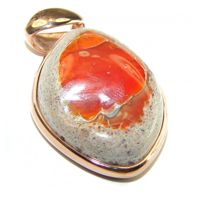 Natural Mexican Fire Opal 18K Rose Gold over .925 Sterling Silver handmade Pendant