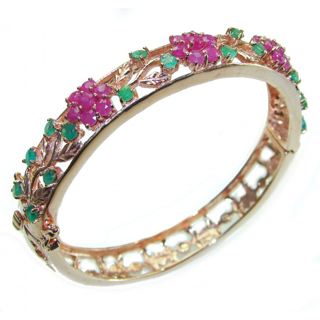 Enchanted Garden authentic Ruby 14K Rose Gold over .925 Sterling Silver handmade bangle Bracelet