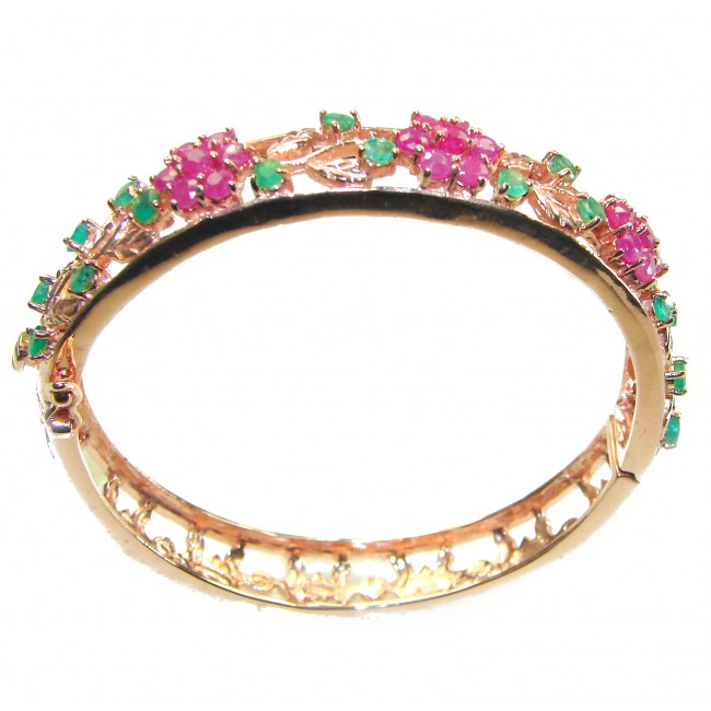 Enchanted Garden authentic Ruby 14K Rose Gold over .925 Sterling Silver handmade bangle Bracelet