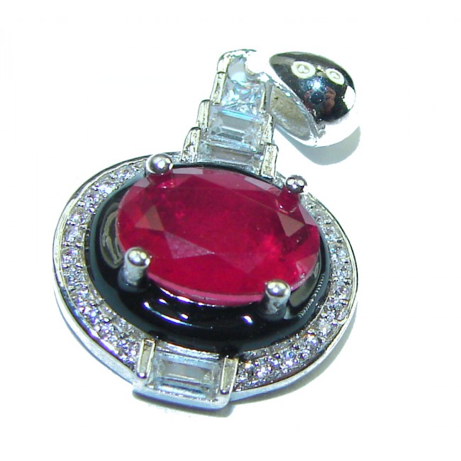 Art Deco Ruby black enamel .925 Sterling Silver handmade Pendant