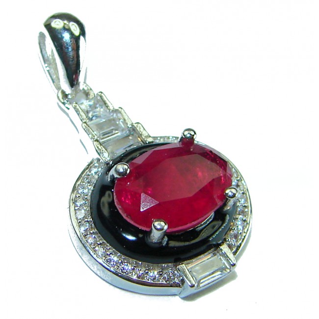 Art Deco Ruby black enamel .925 Sterling Silver handmade Pendant