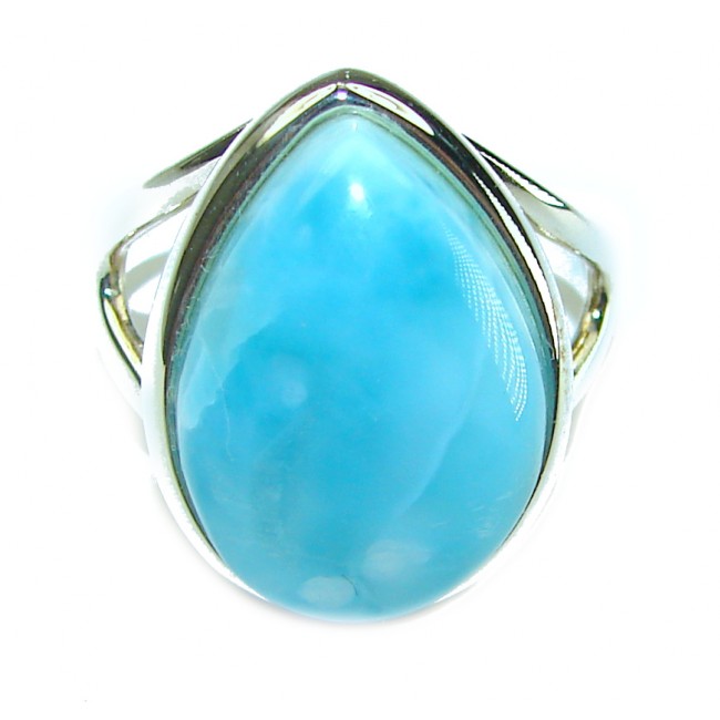 Precious Blue Larimar .925 Sterling Silver handmade ring size 8