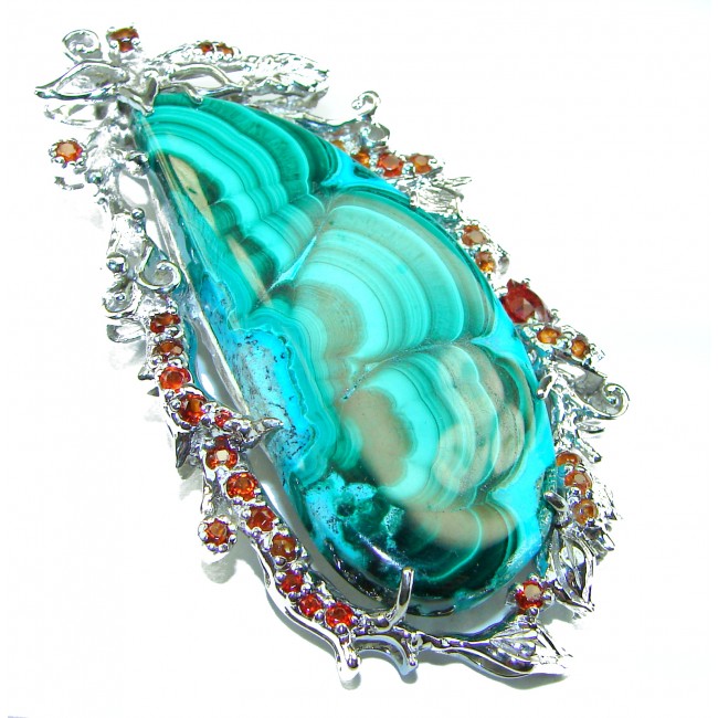 Colors of the Earth Authentic Chrysocolla .925 Sterling Silver handcrafted Large Pendant - Brooch