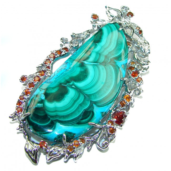 Colors of the Earth Authentic Chrysocolla .925 Sterling Silver handcrafted Large Pendant - Brooch