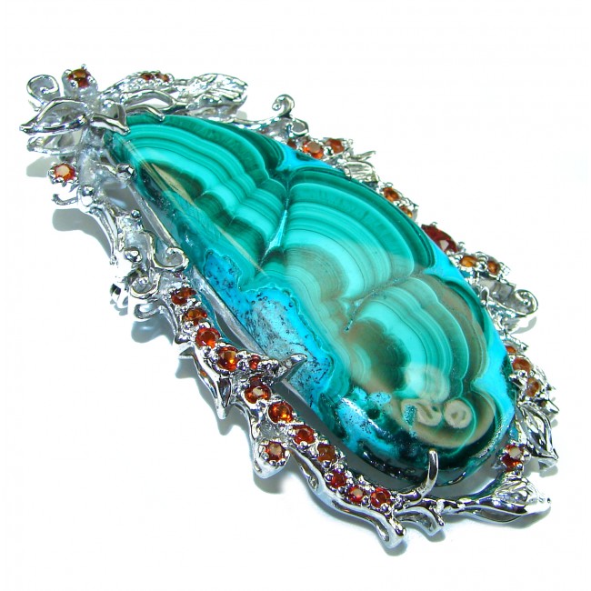 Colors of the Earth Authentic Chrysocolla .925 Sterling Silver handcrafted Large Pendant - Brooch