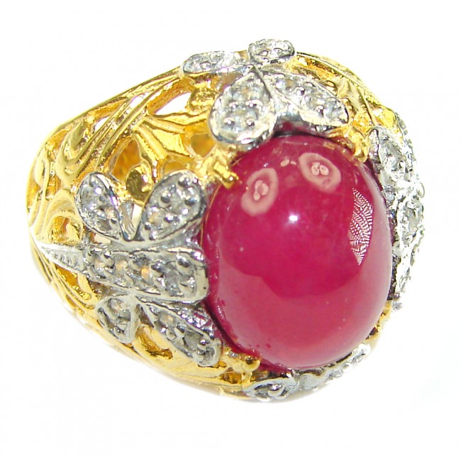 The Crimson Flame 10.5 CARAT Ruby 14K Gold over .925 Sterling Silver handcrafted Ring size 7