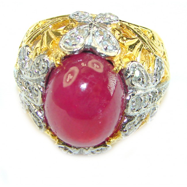 The Crimson Flame 10.5 CARAT Ruby 14K Gold over .925 Sterling Silver handcrafted Ring size 7