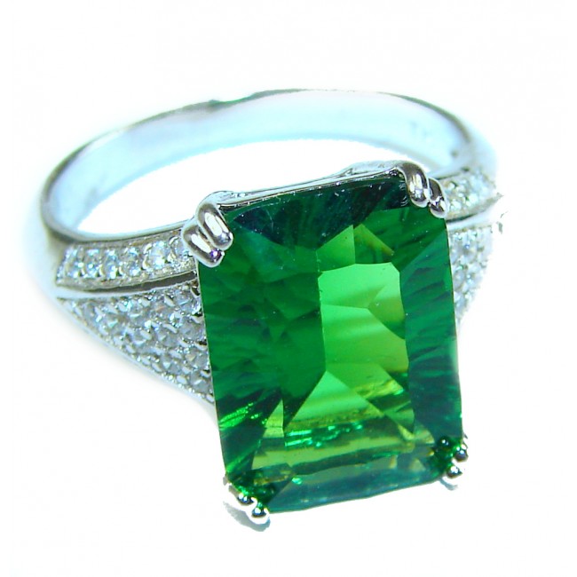 10.5 carat Colombian Emerald .925 Sterling Silver handmade Ring size 8