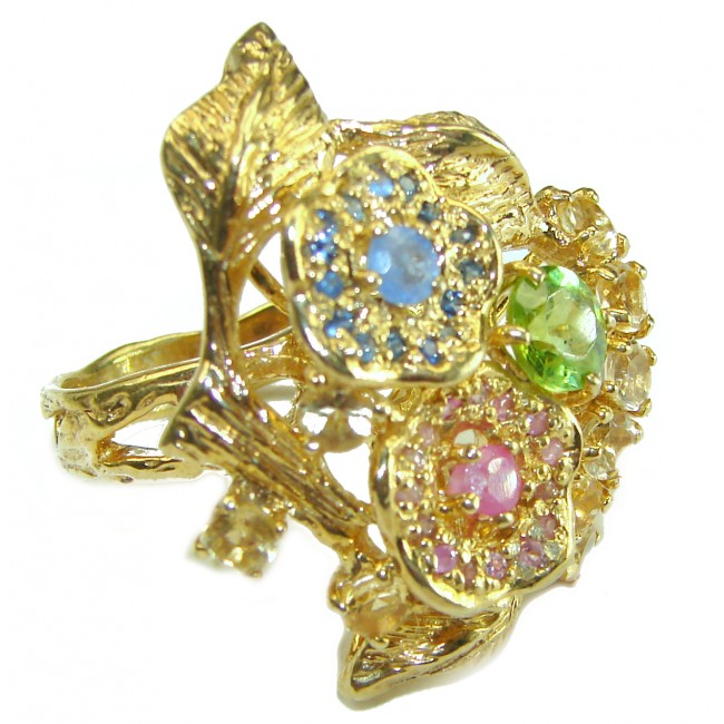 Summer Fiesta Multi gems 14K Gold over .925 Sterling Silver Handcrafted Ring size 7 1/2