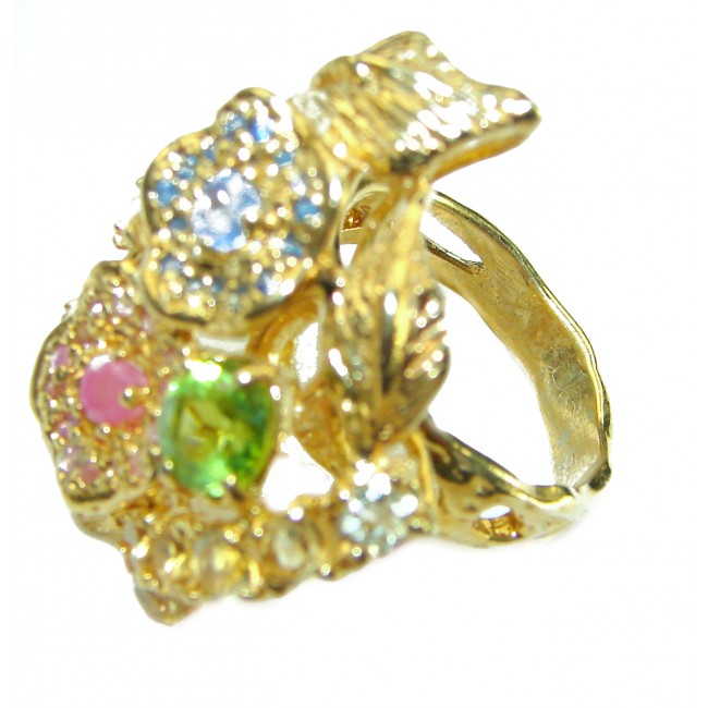 Summer Fiesta Multi gems 14K Gold over .925 Sterling Silver Handcrafted Ring size 7 1/2