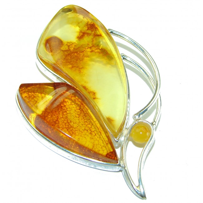 Romantic Desire Large Authentic Baltic Amber .925 Sterling Silver handmade Pendant