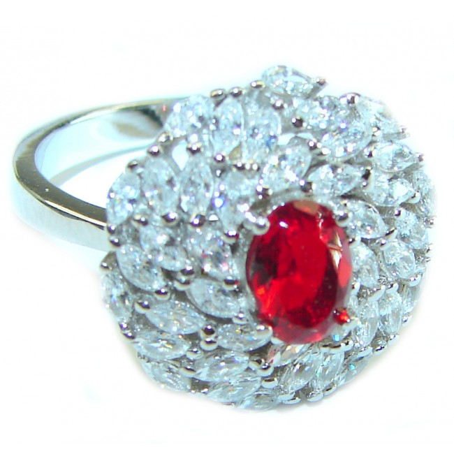 Red Brilliance 2.5 carat Ruby .925 Silver handcrafted Cocktail Ring s. 8