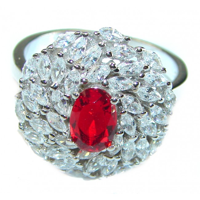 Red Brilliance 2.5 carat Ruby .925 Silver handcrafted Cocktail Ring s. 8