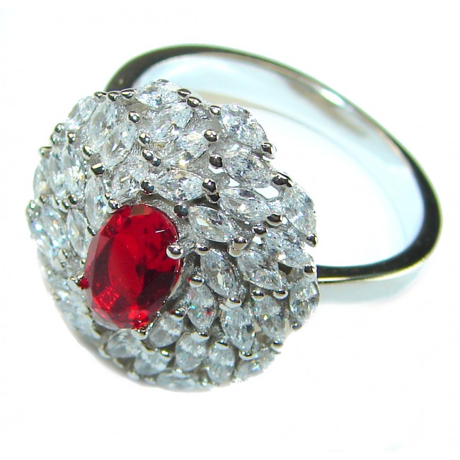 Red Brilliance 2.5 carat Ruby .925 Silver handcrafted Cocktail Ring s. 8