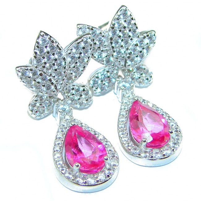 Precious Pink Sapphire .925 Sterling Silver entirely handmade earrings