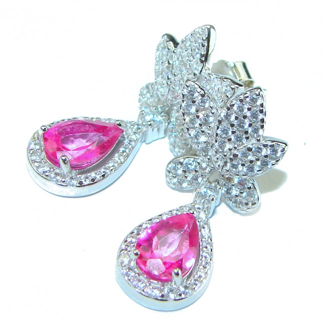 Precious Pink Sapphire .925 Sterling Silver entirely handmade earrings