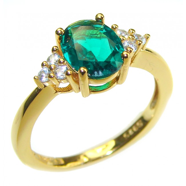 3.2 carat Emerald 14K Gold over .925 Sterling Silver handmade Ring size 8 1/4