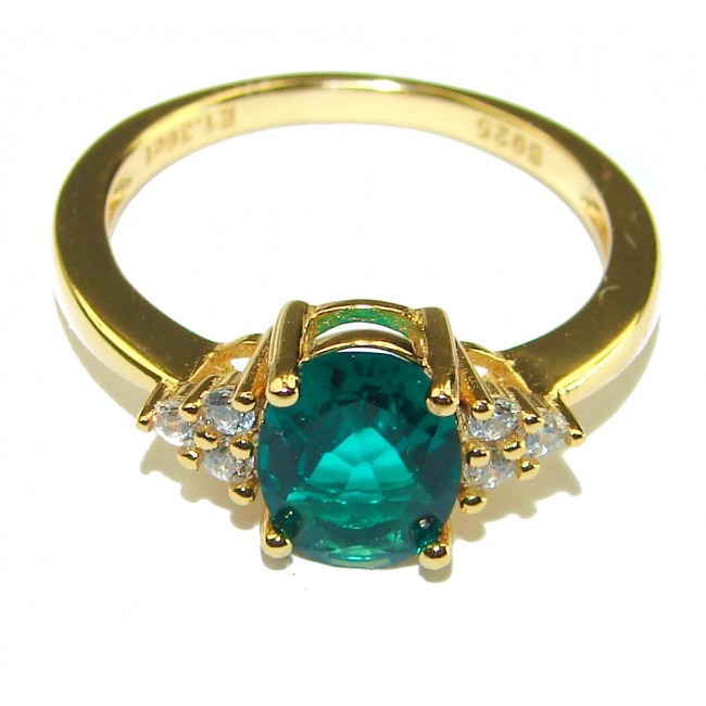 3.2 carat Emerald 14K Gold over .925 Sterling Silver handmade Ring size 8 1/4