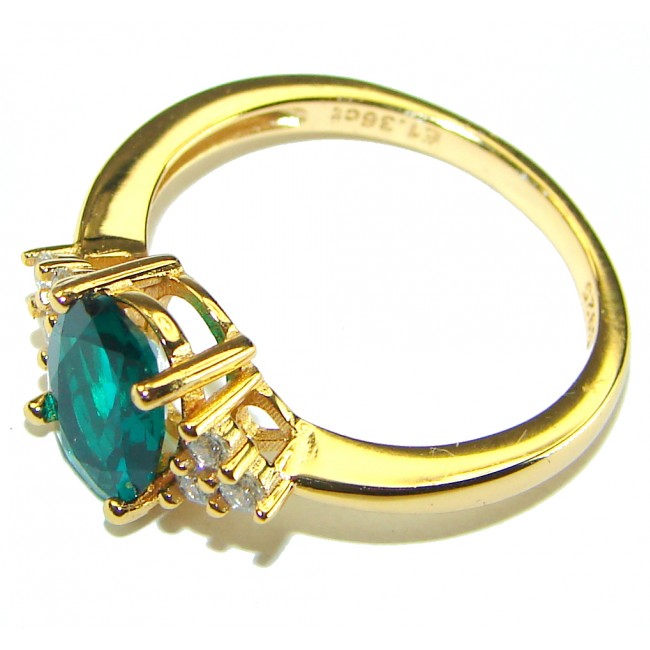 3.2 carat Emerald 14K Gold over .925 Sterling Silver handmade Ring size 8 1/4