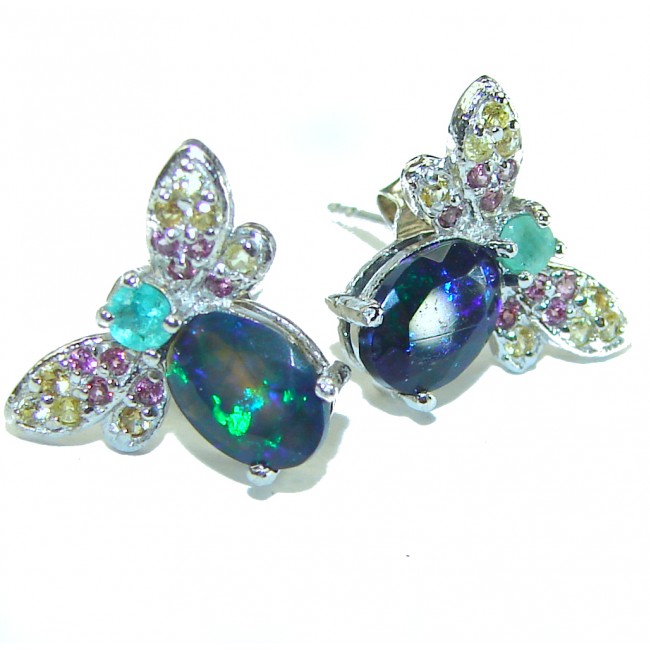 Luxurious Bees Design Black Opal .925 Sterling Silver handcrafted earrings