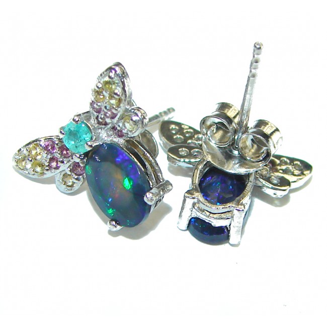 Luxurious Bees Design Black Opal .925 Sterling Silver handcrafted earrings