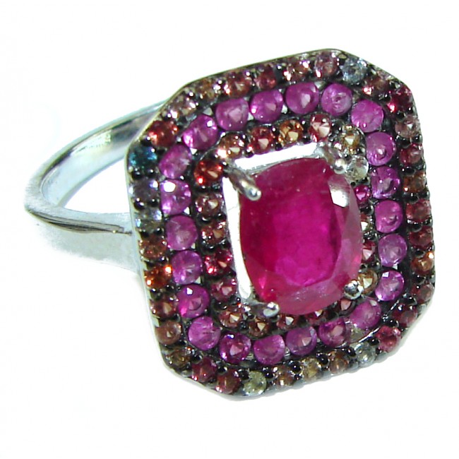 4.5 carat Ruby Sapphire .925 Silver handcrafted Cocktail Ring s. 7